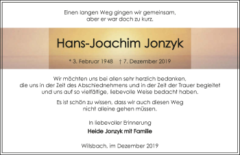 Traueranzeige von Hans-Joachim Jonzyk 