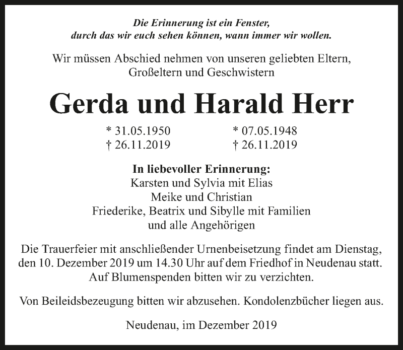  Traueranzeige für Harald Herr vom 06.12.2019 aus 