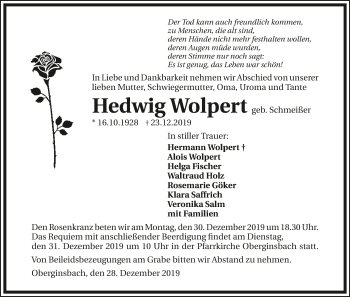 Traueranzeige von Hedwig Wolpert 