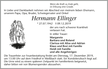 Traueranzeige von Hermann Ellinger 