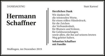 Traueranzeige von Hermann Schaffner 