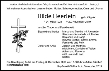 Traueranzeige von Hilde Heerlein 