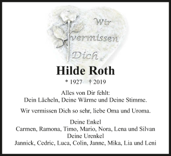 Traueranzeige von Hilde Roth 