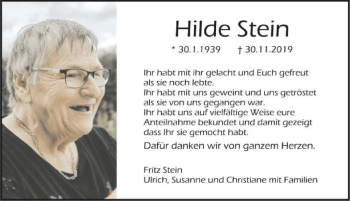 Traueranzeige von Hilde Stein 