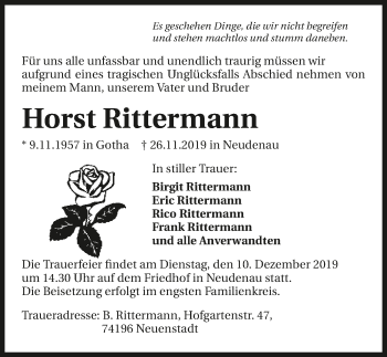 Traueranzeige von Horst Rittermann 