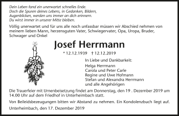 Traueranzeige von Josef Herrmann 