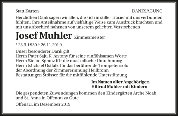 Traueranzeige von Josef Muhler 