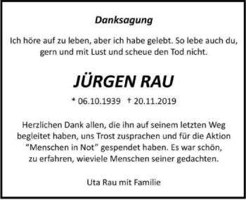 Traueranzeige von Jürgen Rau 