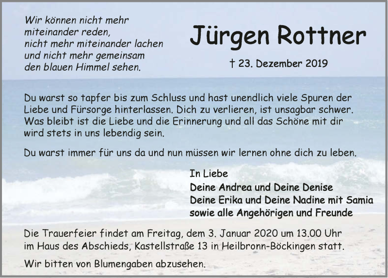  Traueranzeige für Jürgen Rottner vom 31.12.2019 aus 