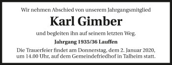 Traueranzeige von Karl Gimber 