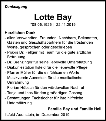 Traueranzeige von Lotte Bay 