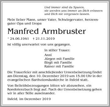 Traueranzeige von Manfred Armbruster 