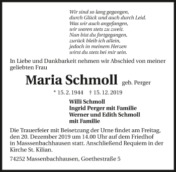 Traueranzeige von Maria Schmoll 