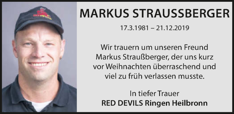  Traueranzeige für Markus Straußberger vom 28.12.2019 aus 