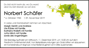 Traueranzeige von Norbert Schäfer 