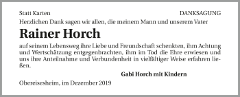 Traueranzeige von Rainer Horch 