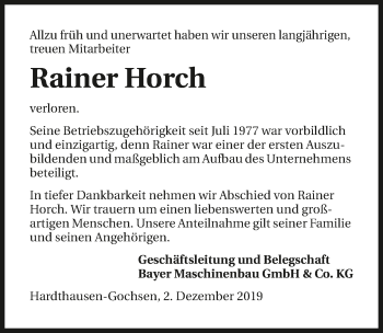 Traueranzeige von Rainer Horch 