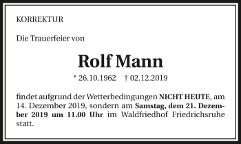 Traueranzeige von Rolf Mann 