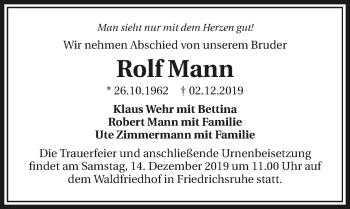 Traueranzeige von Rolf Mann 