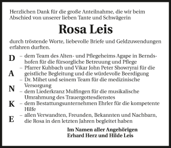 Traueranzeige von Rosa Leis 