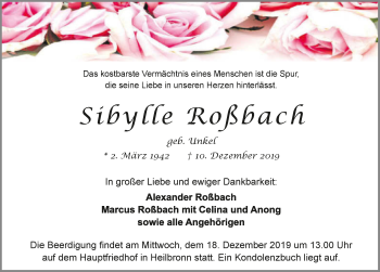 Traueranzeige von Sibylle Roßbach 