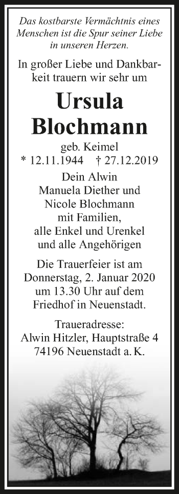 Traueranzeige von Ursula Blochmann 
