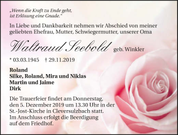 Traueranzeige von Waltraud Seebold 