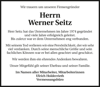 Traueranzeige von Werner Seitz