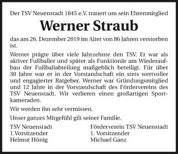 Traueranzeige von Werner Straub 