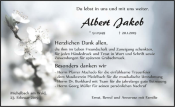 Traueranzeige von Albert Jakob 