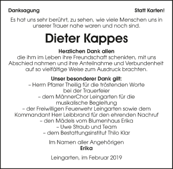 Traueranzeige von Dieter Kappes 