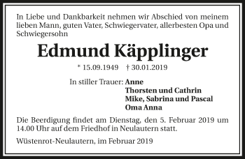 Traueranzeige von Edmund Käpplinger 