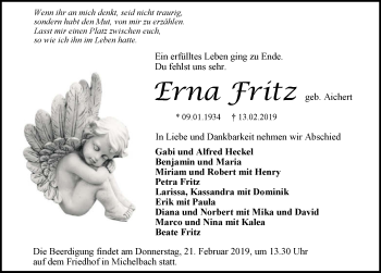 Traueranzeige von Erna Fritz 
