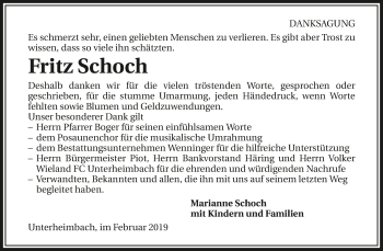 Traueranzeige von Fritz Schoch 