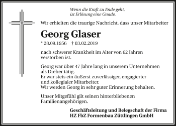 Traueranzeige von Georg Glaser 