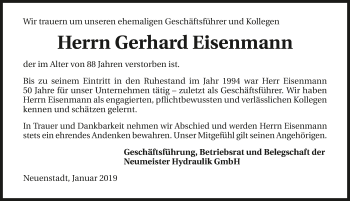 Traueranzeige von Gerhard Eisenmann 