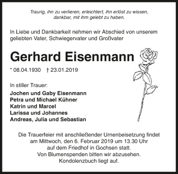 Traueranzeige von Gerhard Eisenmann 