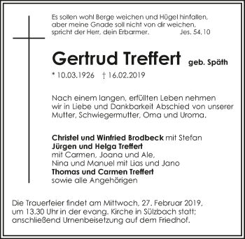Traueranzeige von Gertrud Treffert 