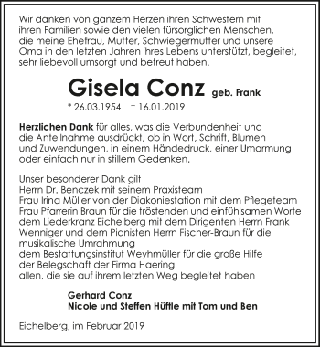 Traueranzeige von Gisela Conz 