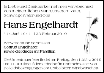 Traueranzeige von Hans Engelhardt 