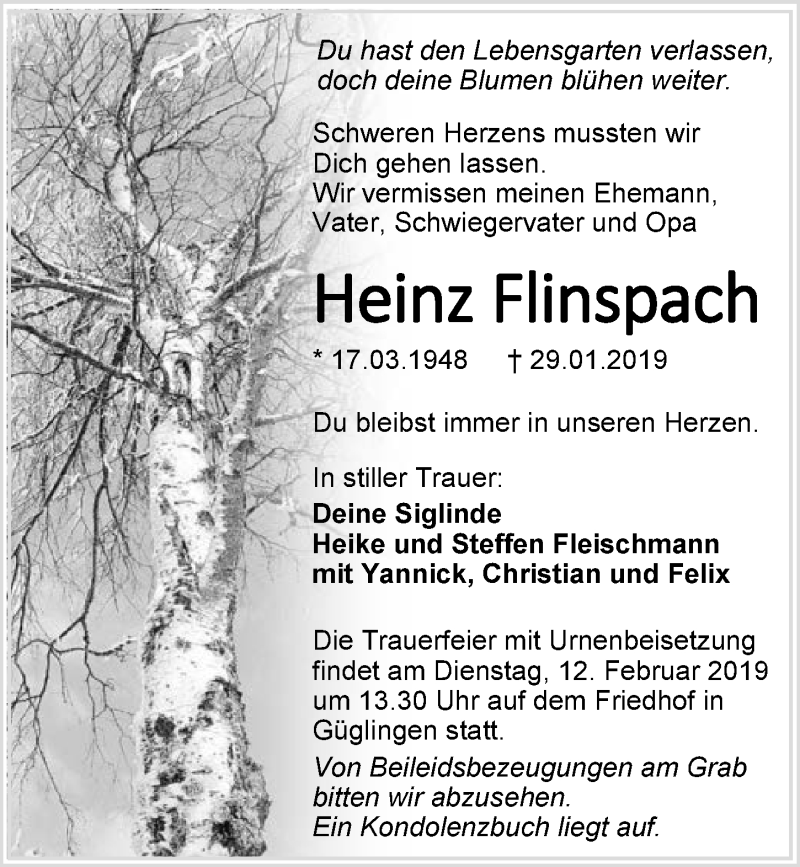  Traueranzeige für Heinz Flinspach vom 07.02.2019 aus 