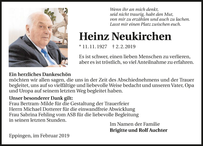  Traueranzeige für Heinz Neukirchen vom 23.02.2019 aus 