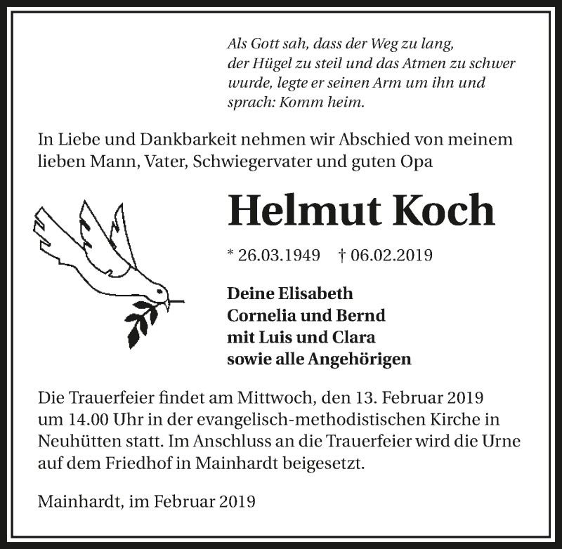  Traueranzeige für Helmut Koch vom 09.02.2019 aus 
