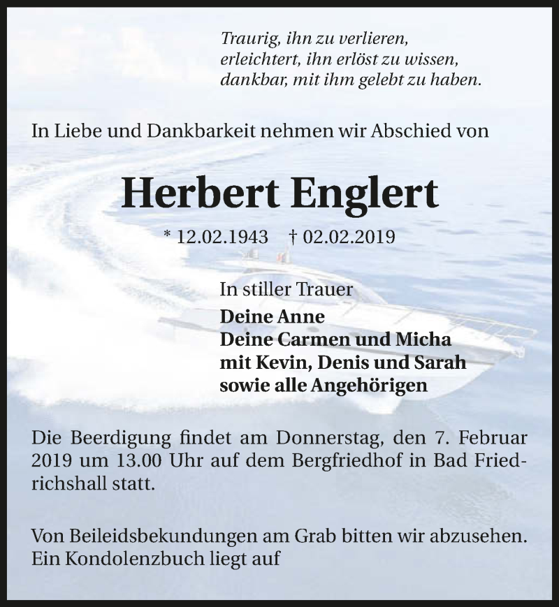  Traueranzeige für Herbert Englert vom 05.02.2019 aus 