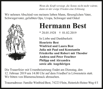 Traueranzeige von Hermann Best 