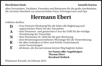 Traueranzeige von Hermann Ebert 