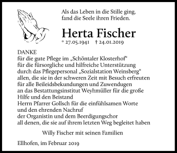 Traueranzeige von Herta Fischer 