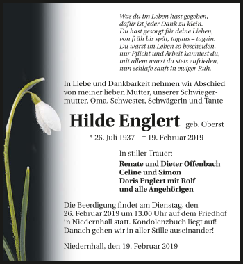 Traueranzeige von Hilde Englert 