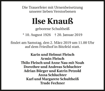 Traueranzeige von Ilse Knauß 