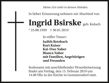 Traueranzeige von Ingrid Bsirske 